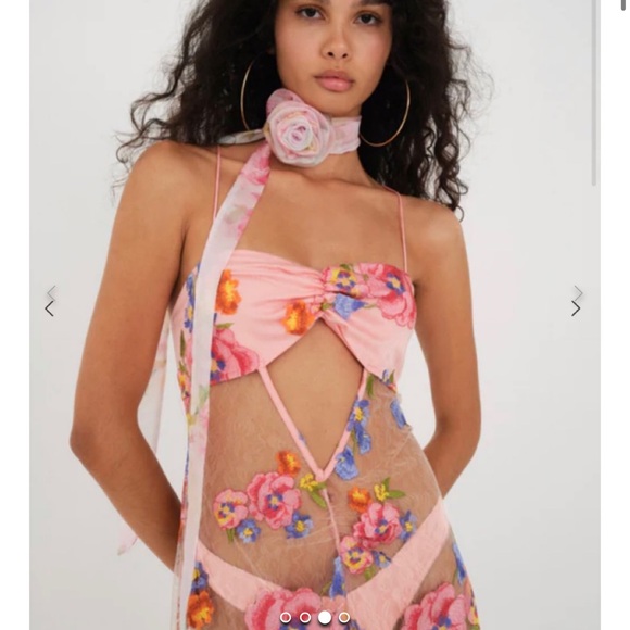 For Love & Lemons Embroidered Maxi Detailed Floral Appliqué NWT Size XS NWT - Picture 9 of 15